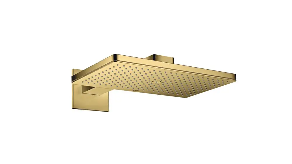 Wandeingebaute Kopfbrause in Polished Gold Optic mit rechteckiger Form und gleichmäßiger Düsenaustrahlung, hergestellt von AXOR.